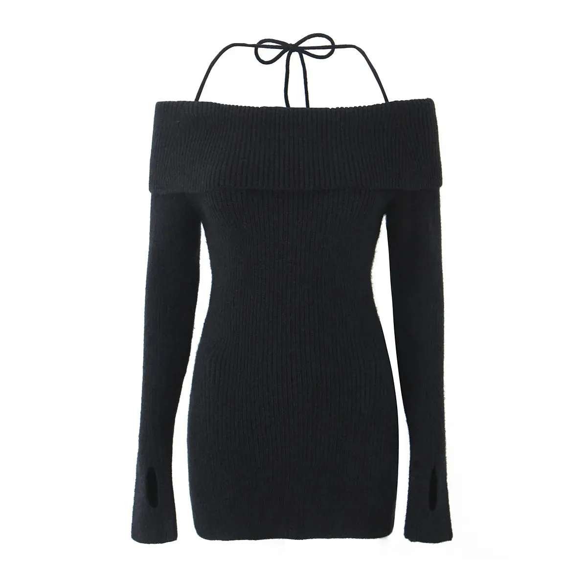 Girlary Evening Party Birthday Dresses Luxury Prom Sexy Sweater Dress Women Halter Dress off Shoulder Knitted Short Dress Black Elegant