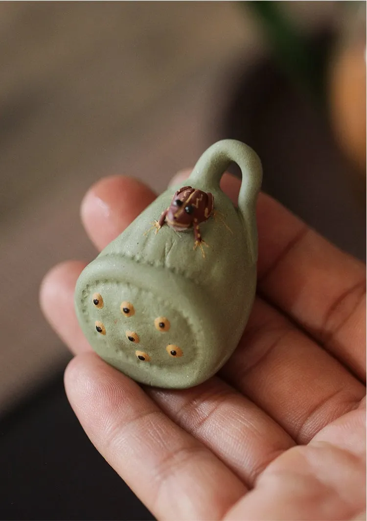 Gohobi Handmade Ceramic YiXing Clay Lotus Root and Frog Ornament