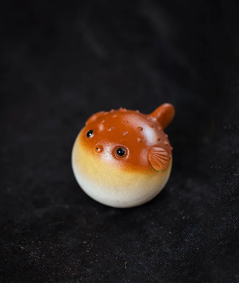 Gohobi Handmade Ceramic YiXing Clay Puffer Fish Ornament Tea pet