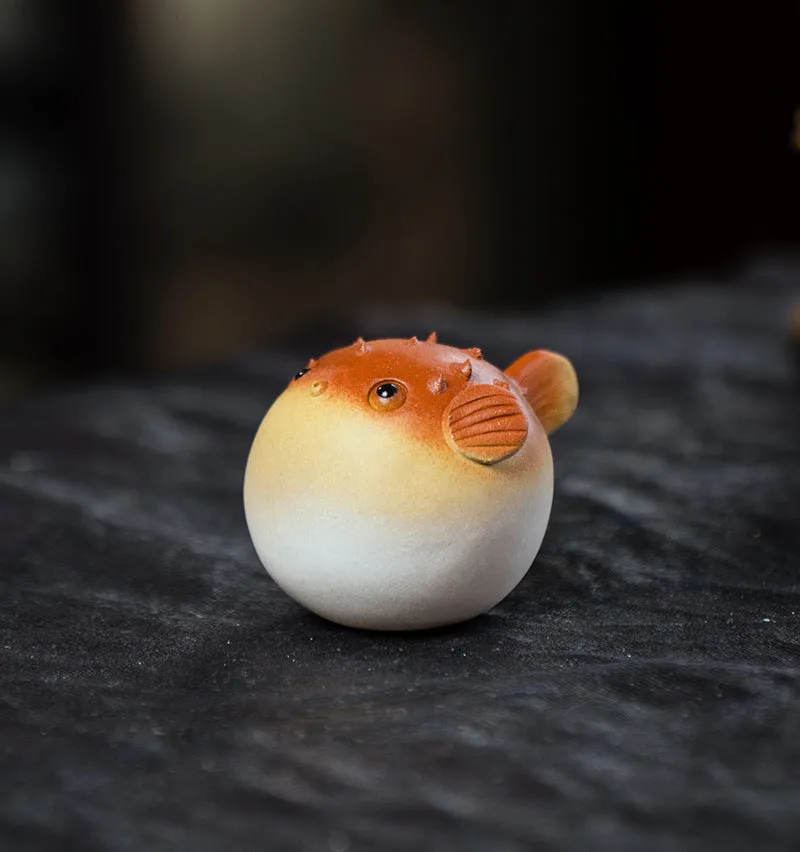 Gohobi Handmade Ceramic YiXing Clay Puffer Fish Ornament Tea pet