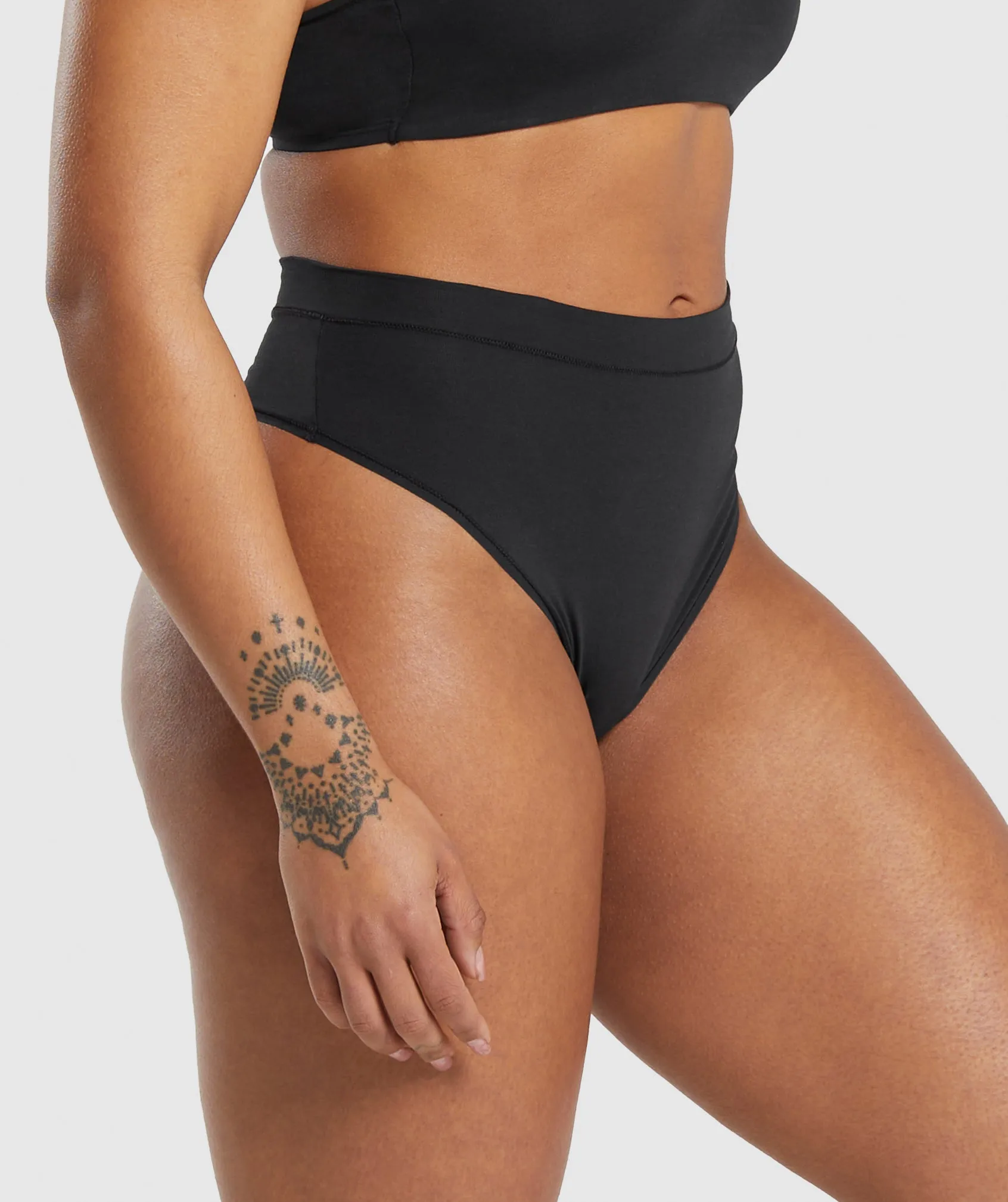 Gymshark Cotton High Waisted Thong - Black