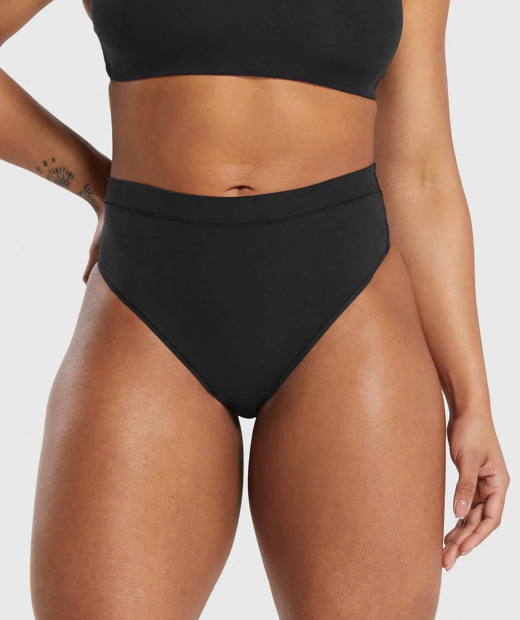 Gymshark Cotton High Waisted Thong - Black