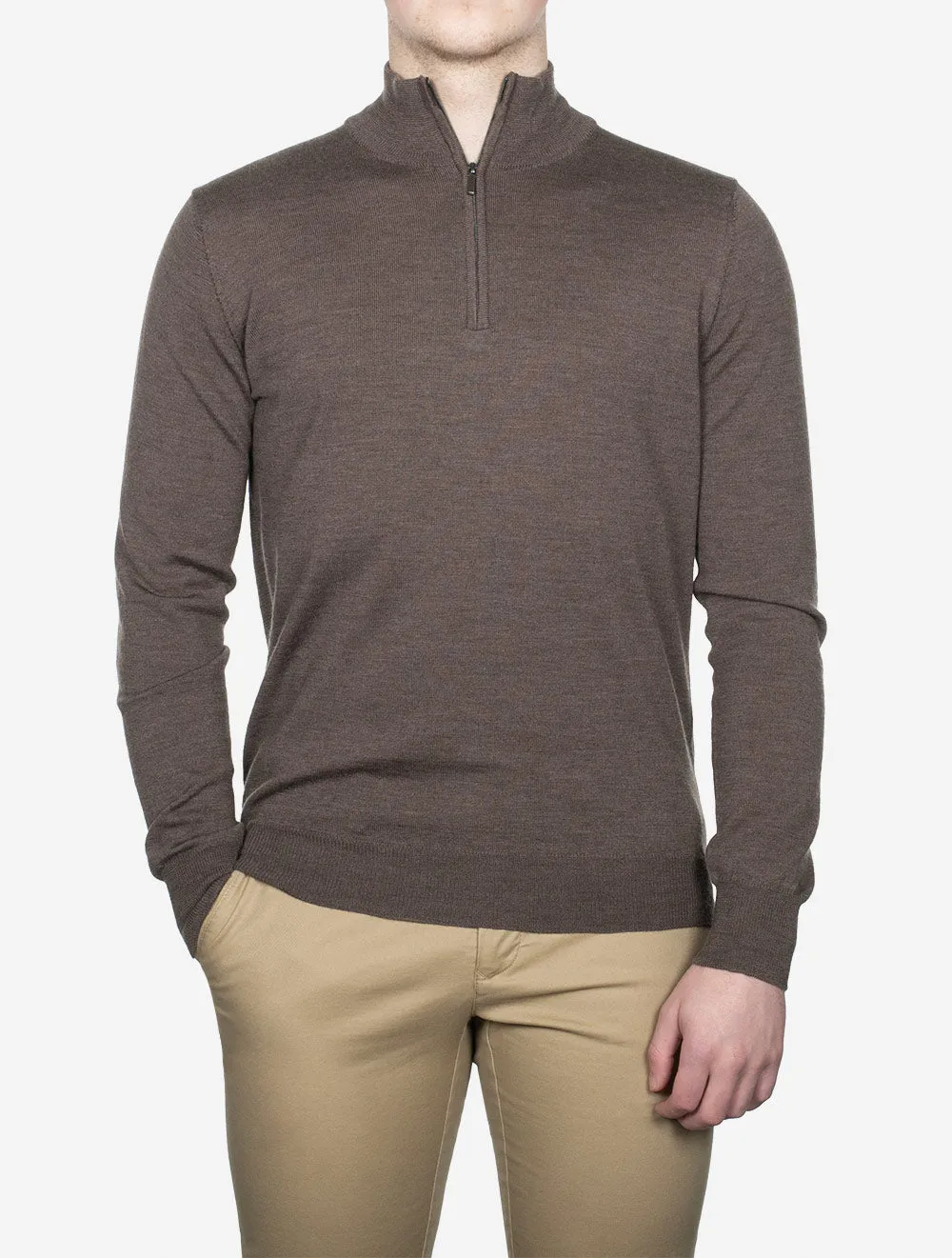 Half Zip Mock Neck Jumper Brown