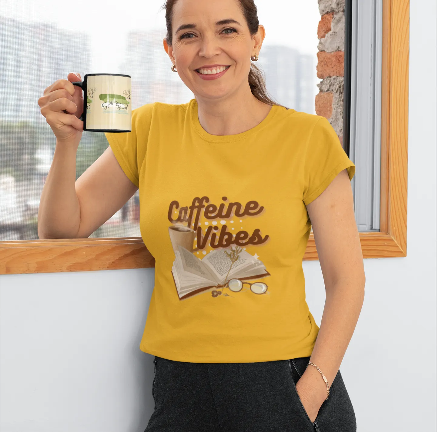 Happiness, Coffee and Book T Shirt for Women D23