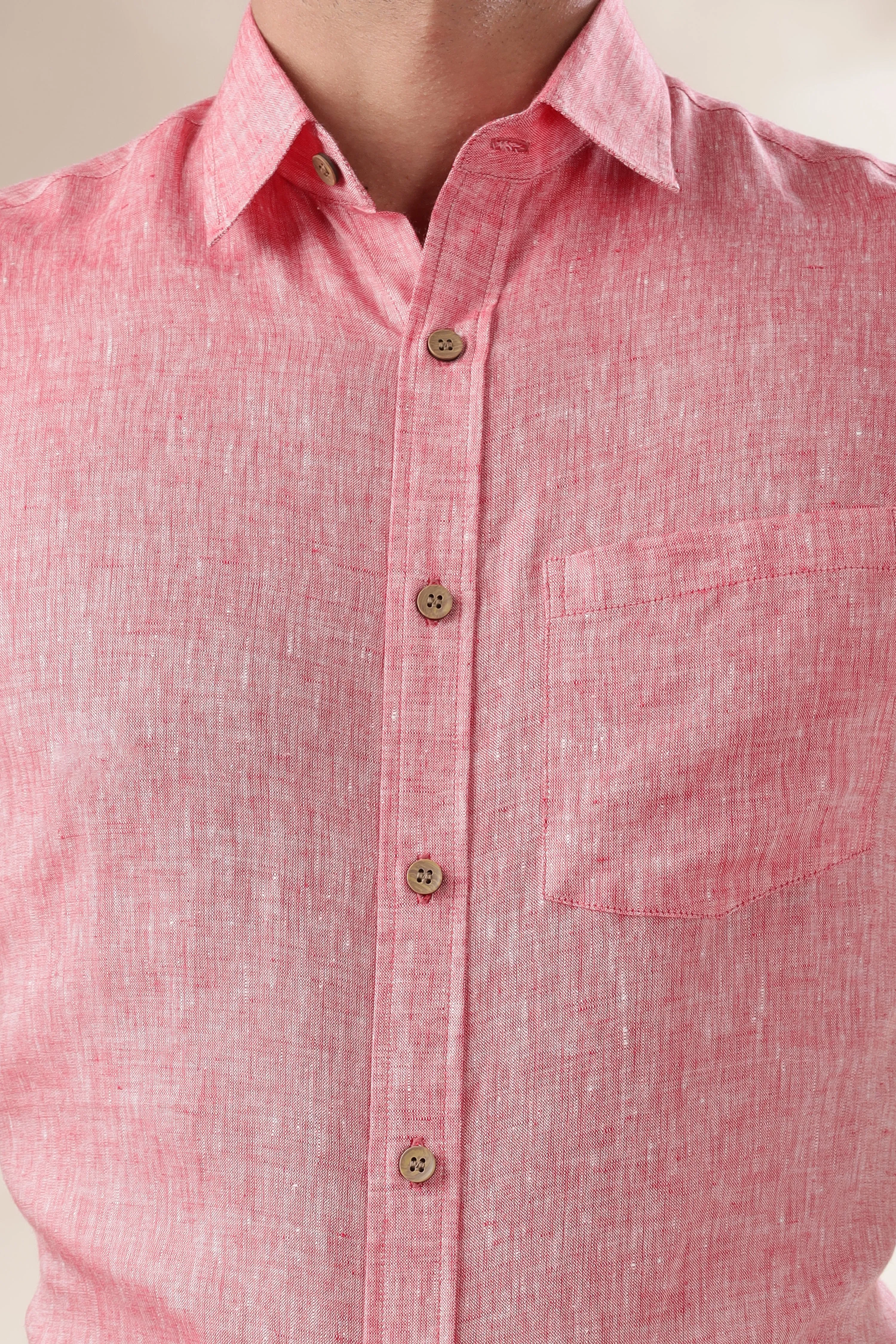 Harvey - Pure Linen Half Sleeve Shirt - Red Chambray