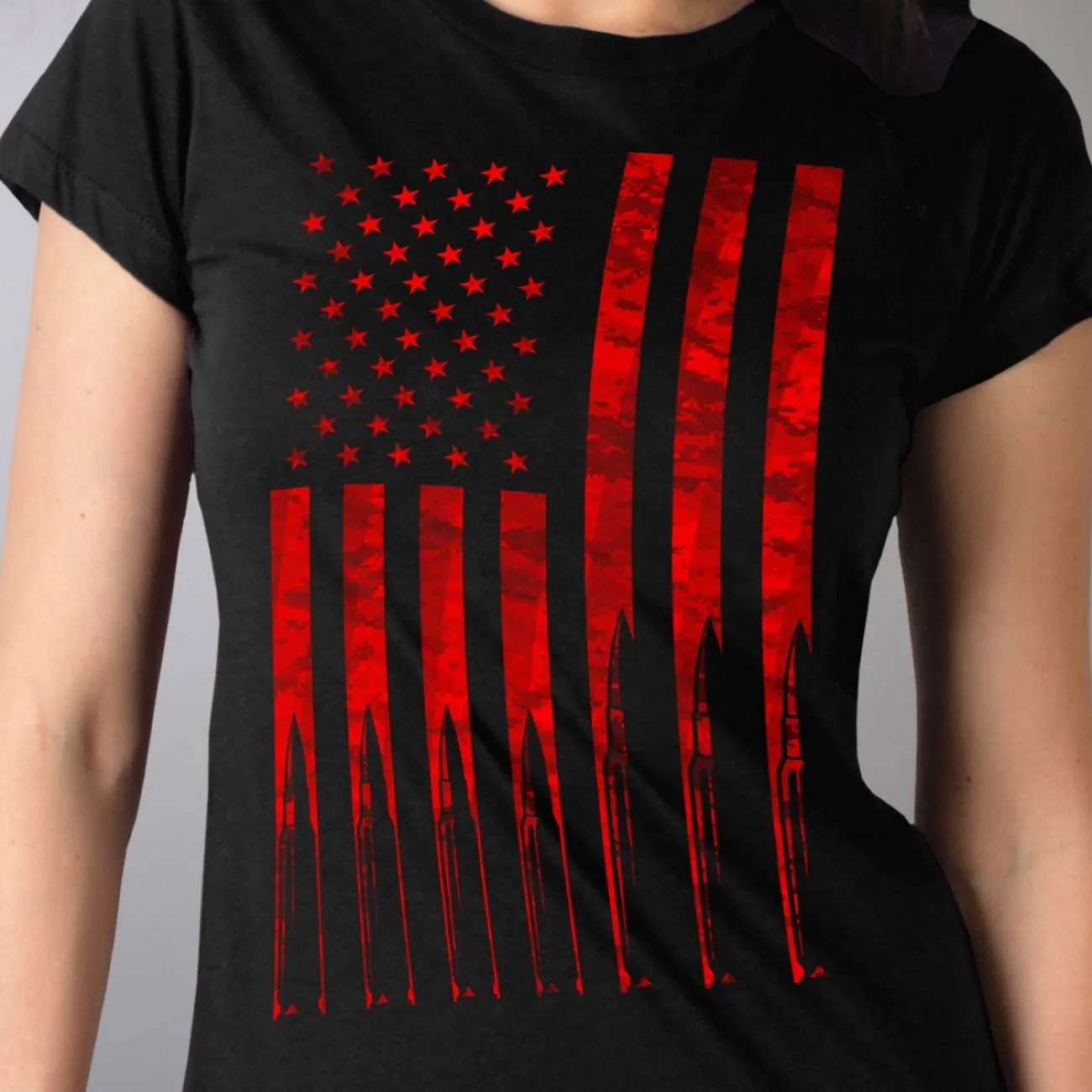 Hot Leathers GLR1498 'Flag and Bullets' Full Cut Ladies Black T-Shirt