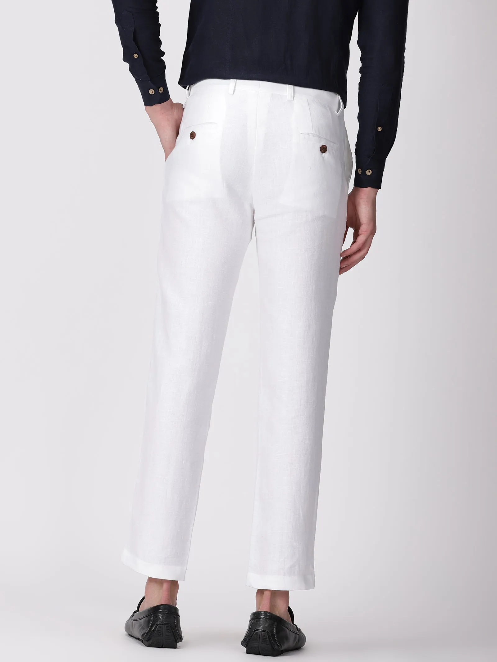 Ian Pure Linen Trousers - White