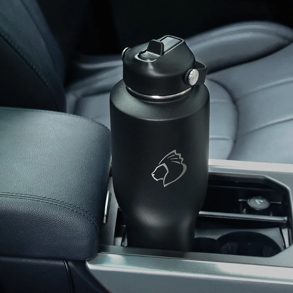 Insulated Water Bottle Fits in Car Cup Holder | 40oz  | Black