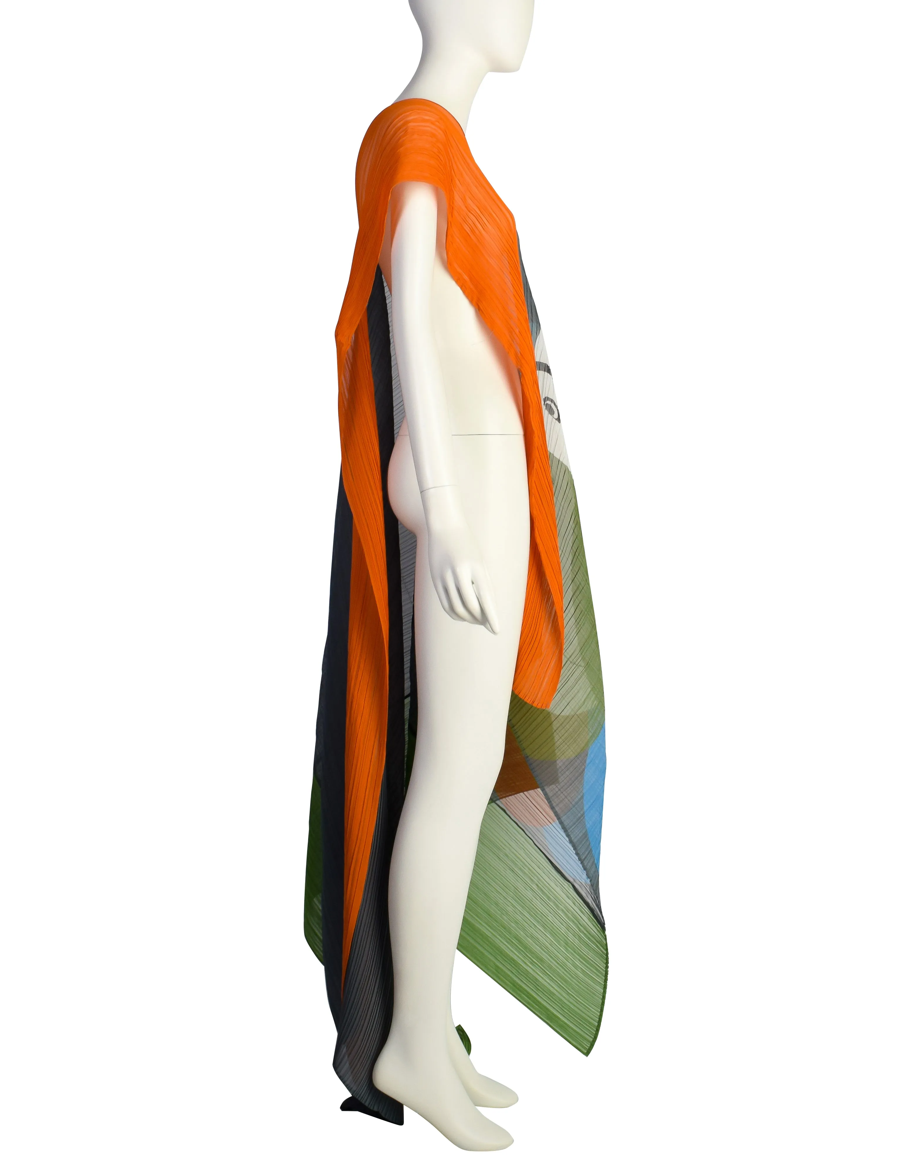 Issey Miyake x Ikko Tanaka 2016 No. 1 Sharaku Graphic Color Block Double Madame T Shawl Cape Dress