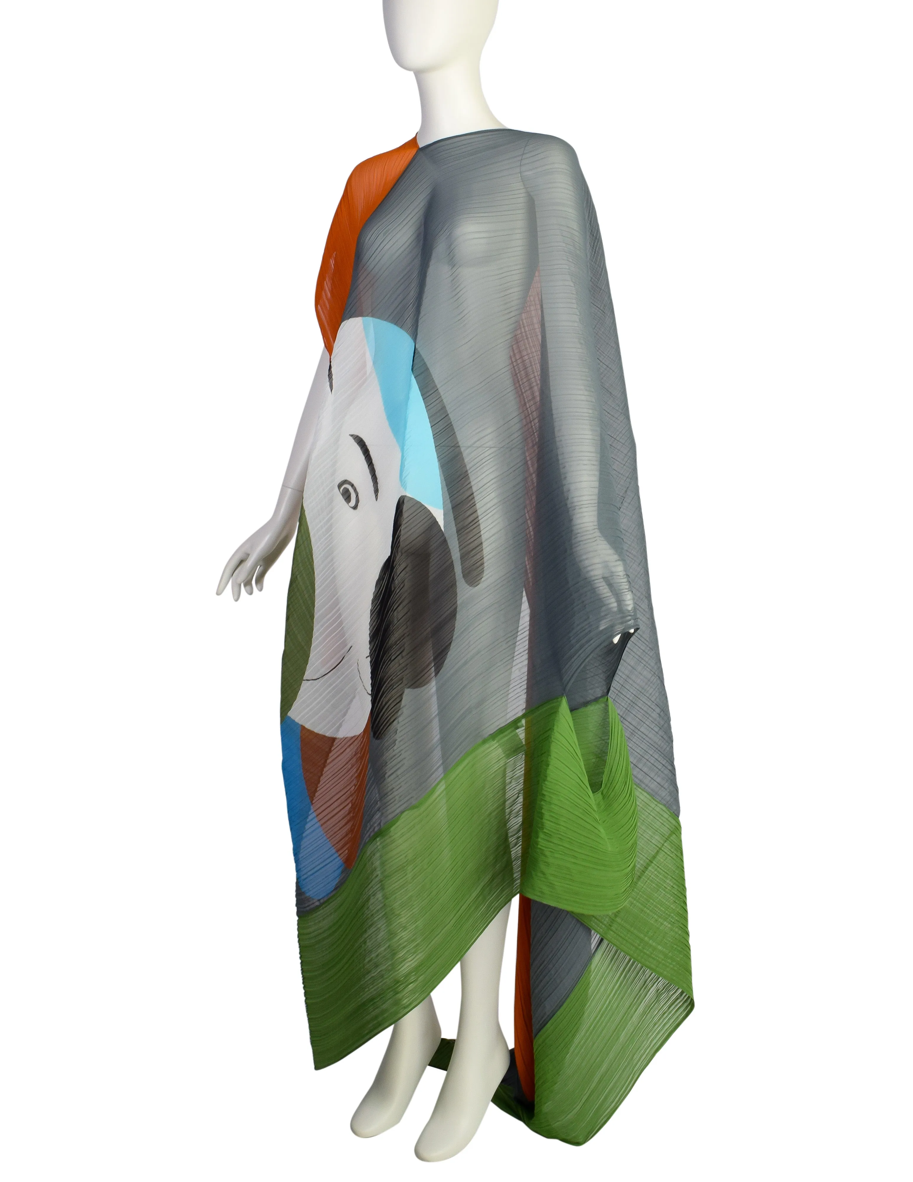 Issey Miyake x Ikko Tanaka 2016 No. 1 Sharaku Graphic Color Block Double Madame T Shawl Cape Dress