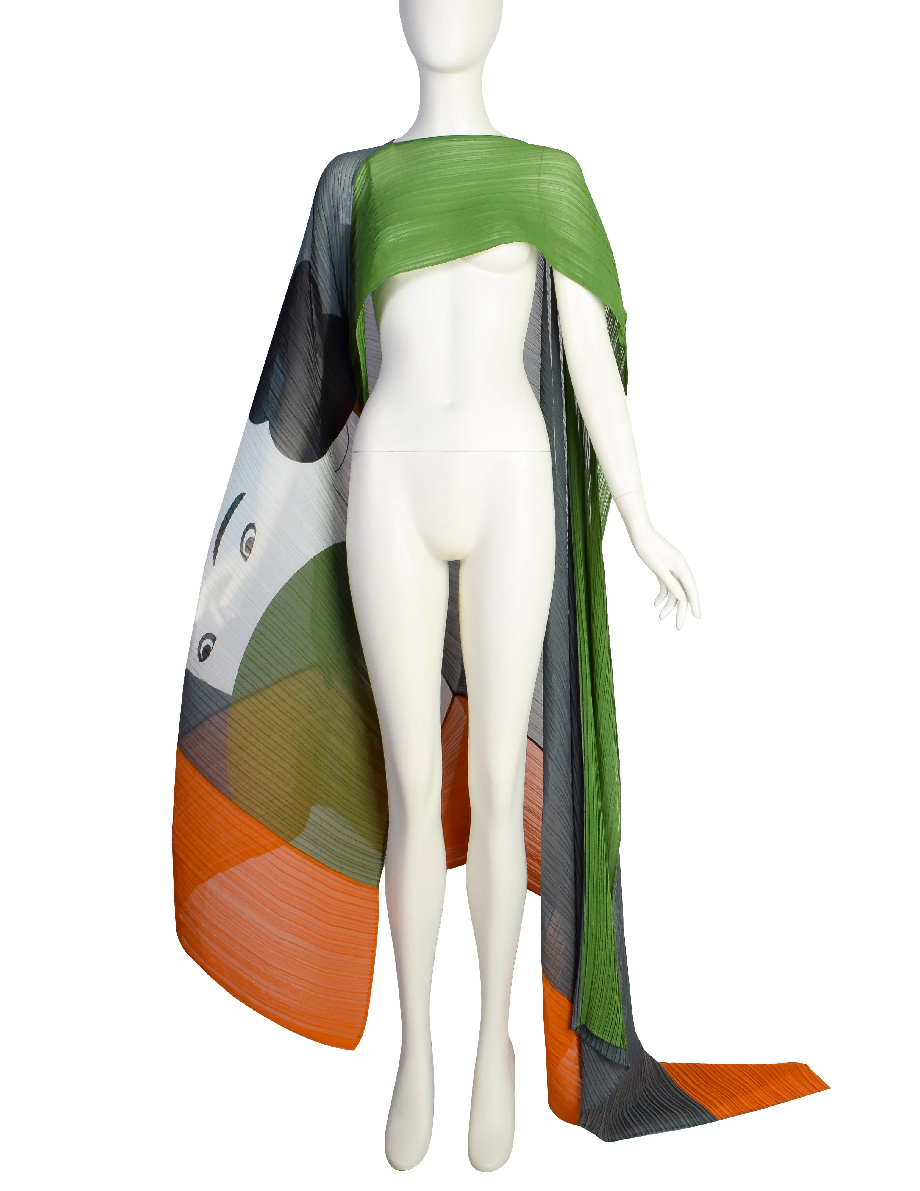 Issey Miyake x Ikko Tanaka 2016 No. 1 Sharaku Graphic Color Block Double Madame T Shawl Cape Dress