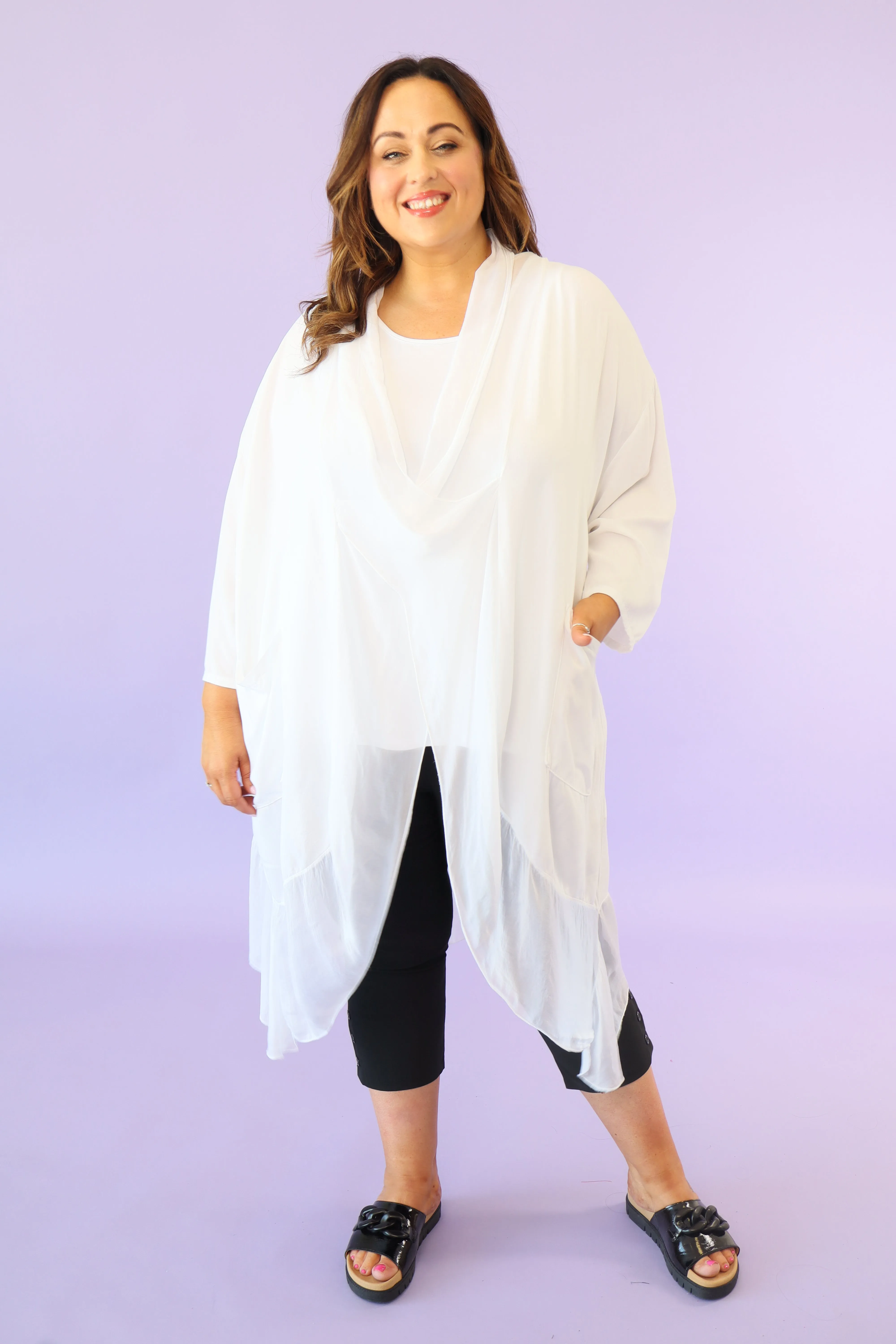 Jayla Draped Poncho in White