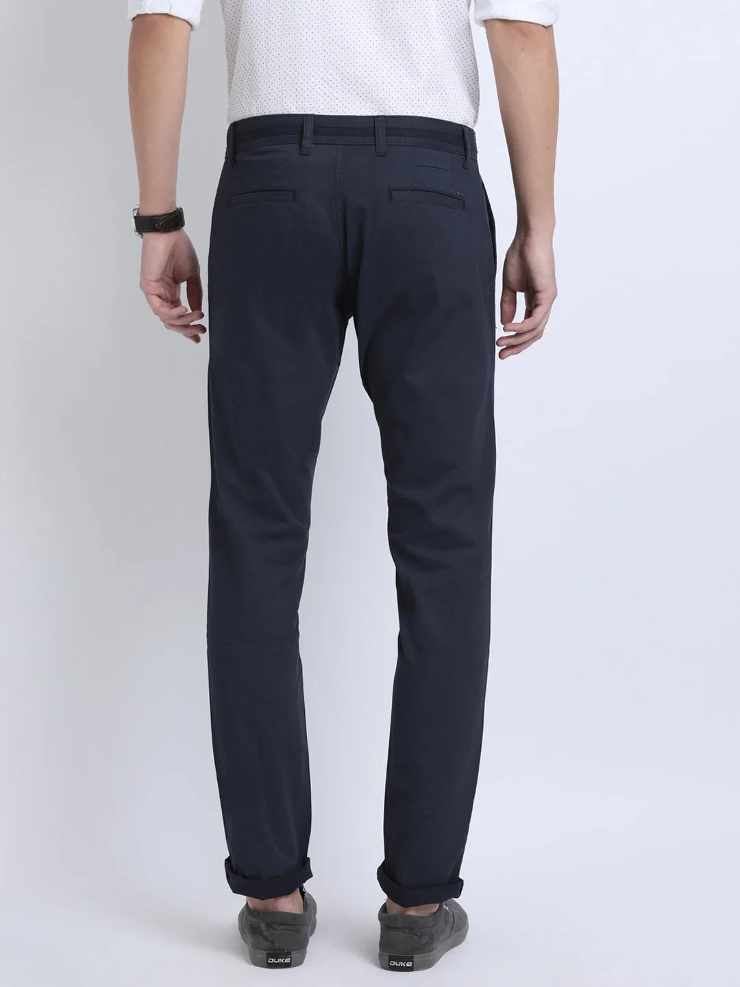 JDC Men Navy Blue Solid Trouser