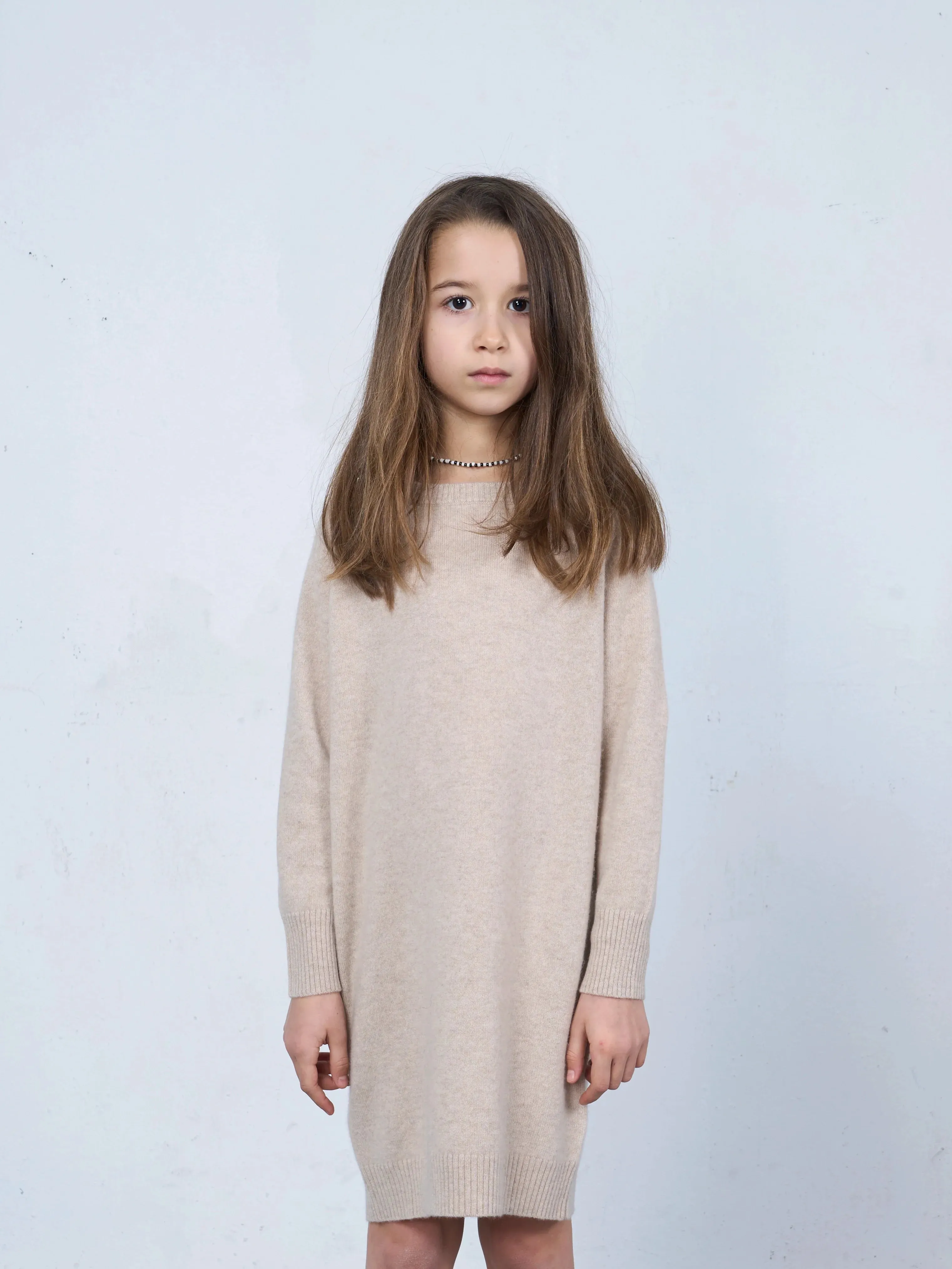 Kids' Cashmere Sweater Dress Beige