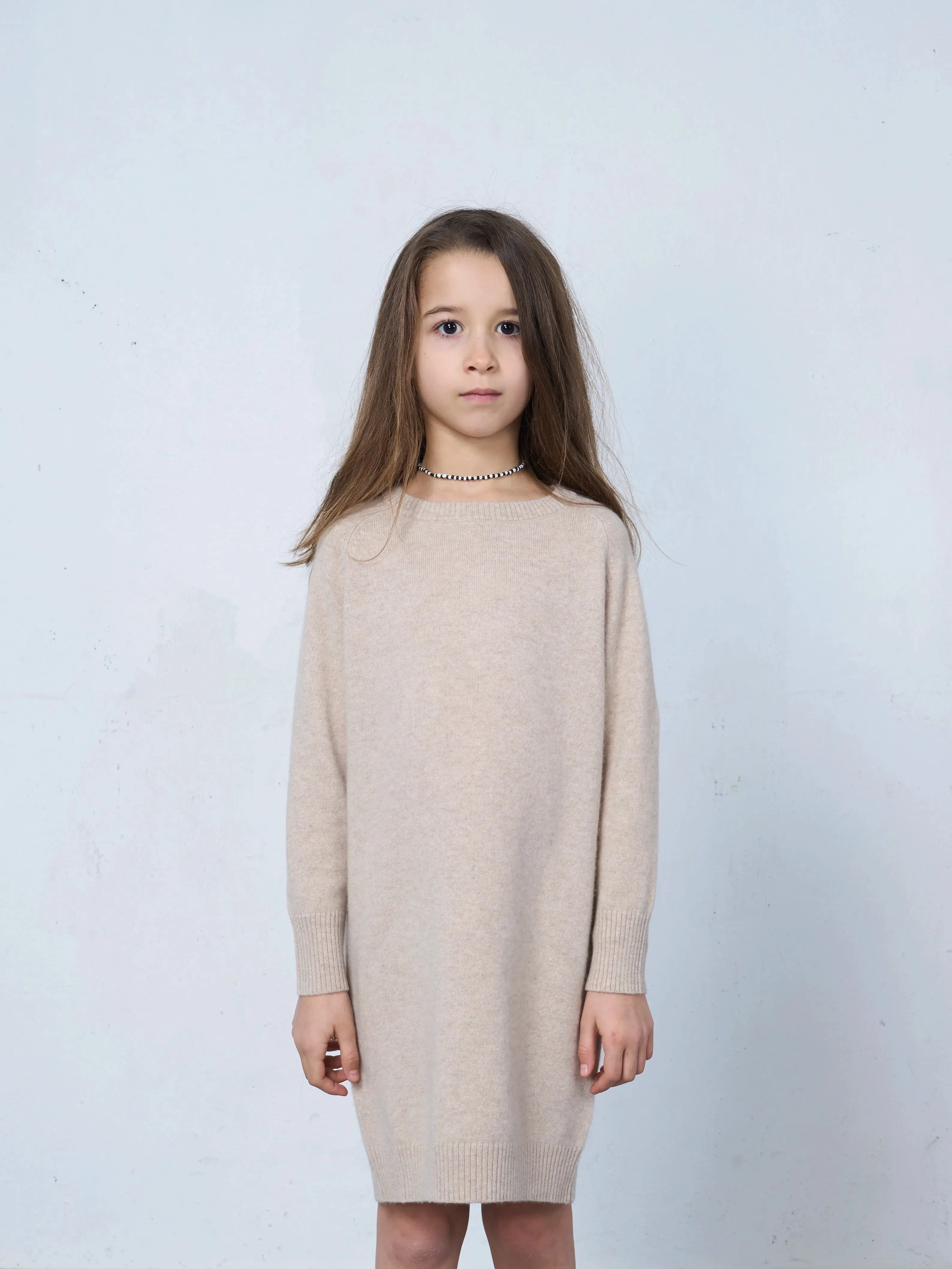 Kids' Cashmere Sweater Dress Beige