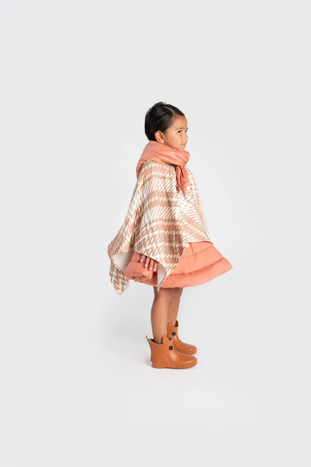 Kids Plaid Blanket Poncho | Beige