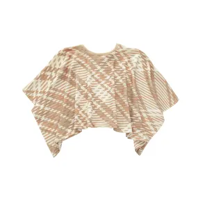 Kids Plaid Blanket Poncho | Beige