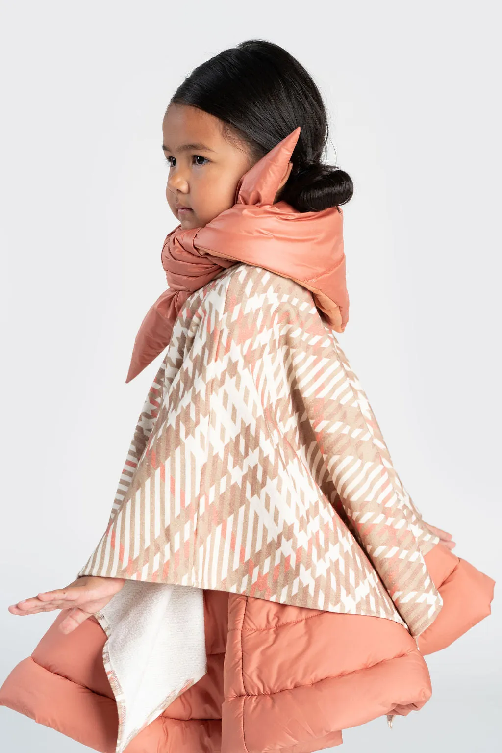 Kids Plaid Blanket Poncho | Beige