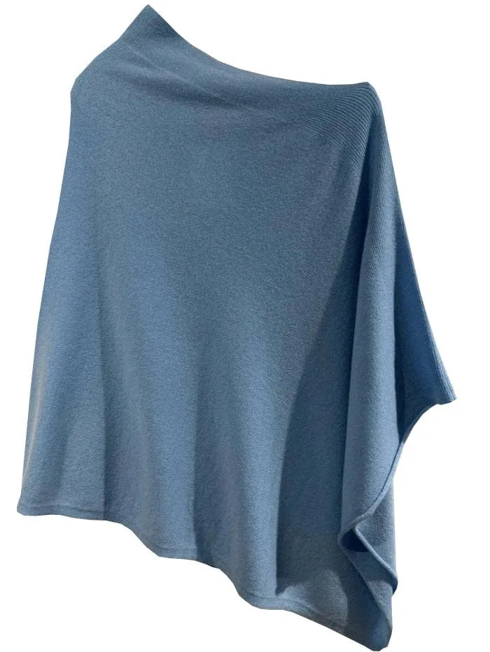 Kinross Cashmere Rib Detail Poncho In Blue Mirage LRAC3-240