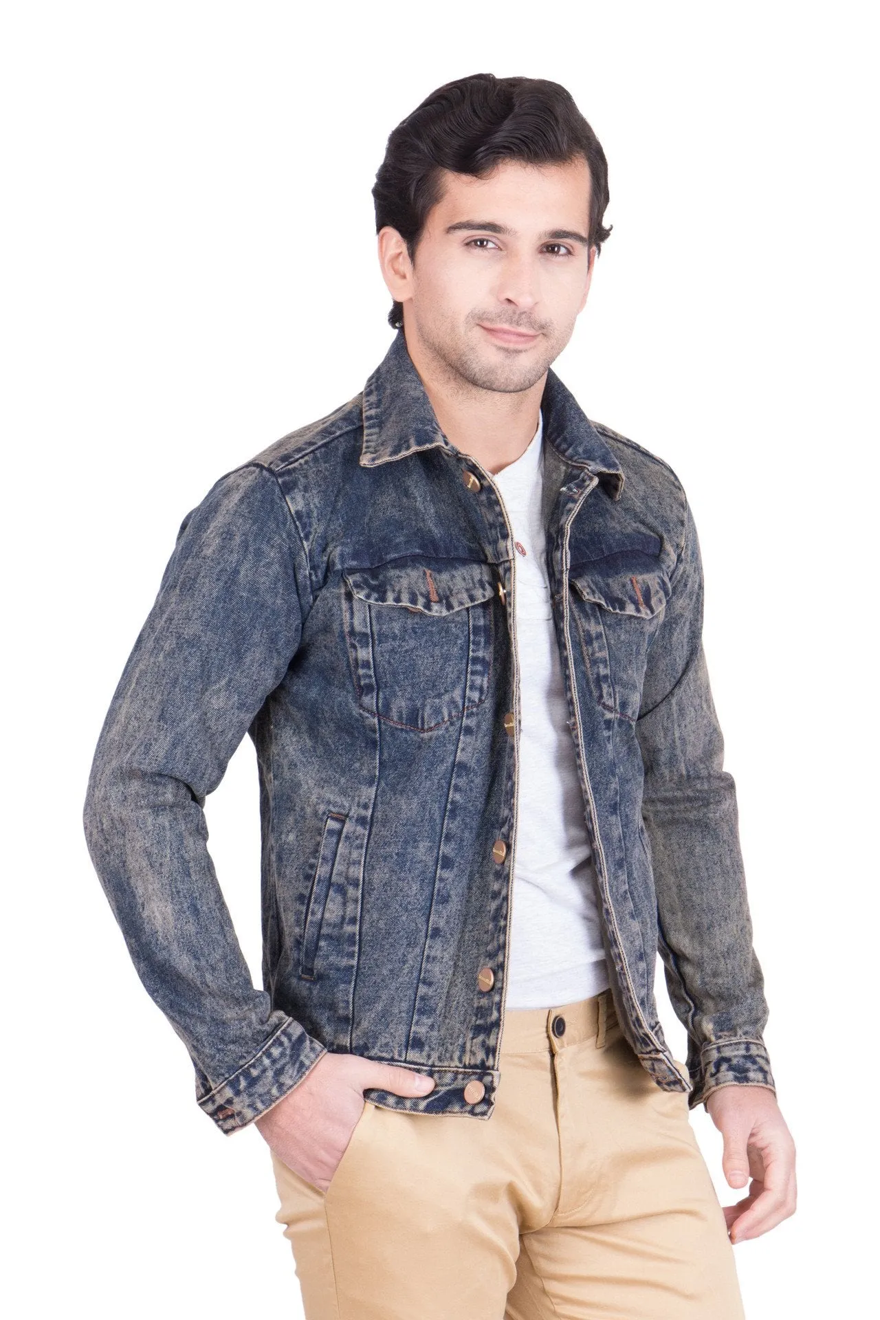 Krossstitch Full Sleeve Brown Cloud Wash Men's Denim Jacket with Brass Button