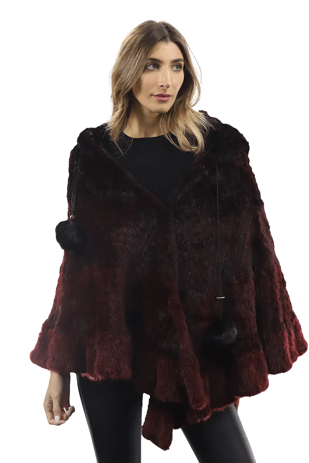 La Fiorentina -  Poncho Knit with Hood -Wine