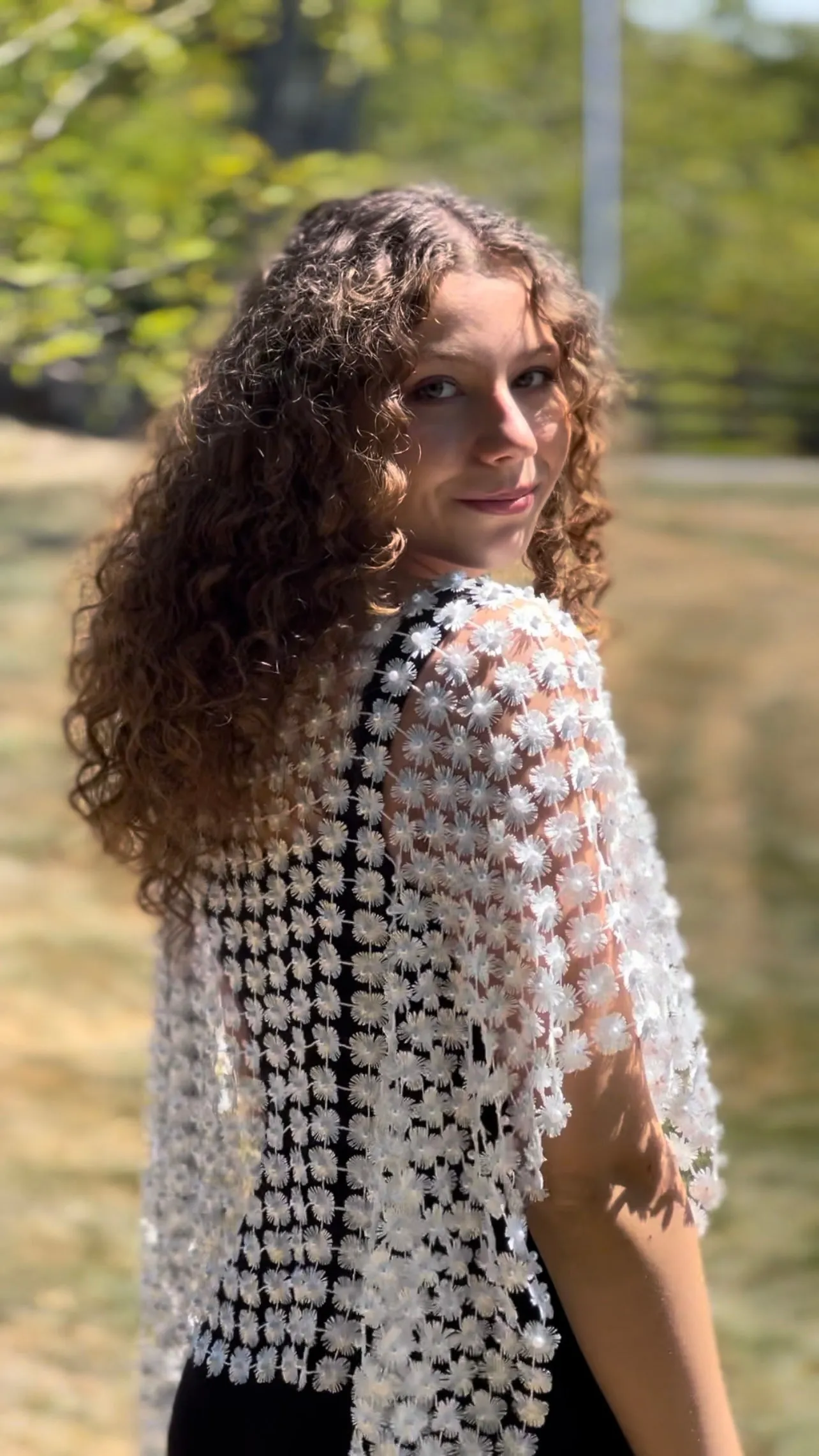 Lace Poncho with all over Pearls attached  (White)