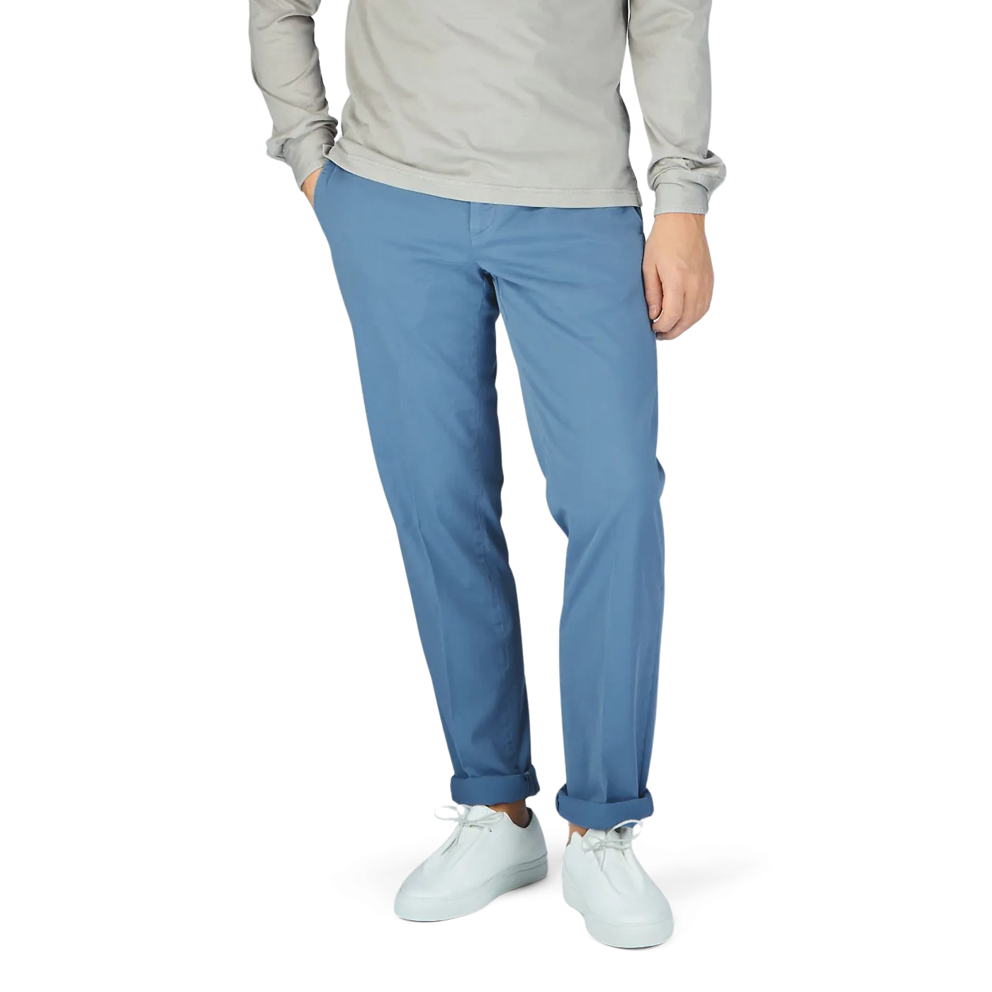 Light Blue Cotton Stretch Flat Front Chinos