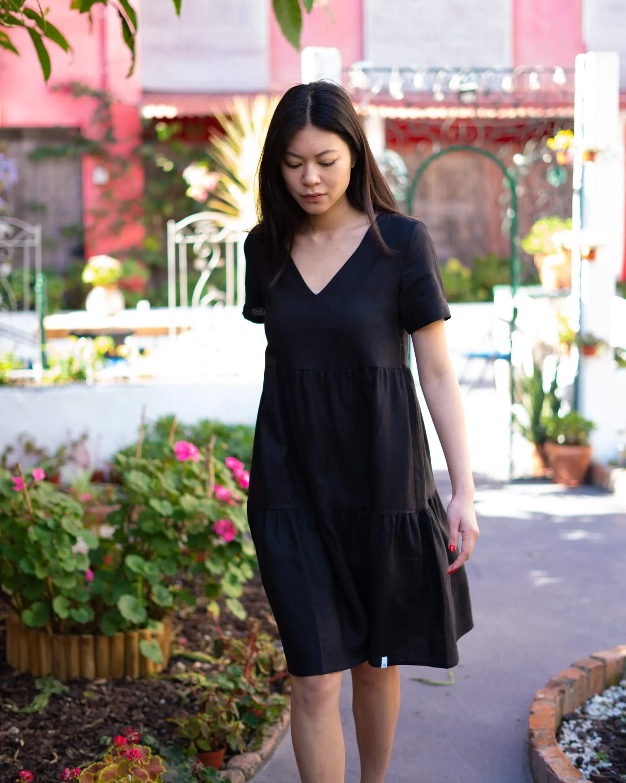 Linen Layer Dress Black