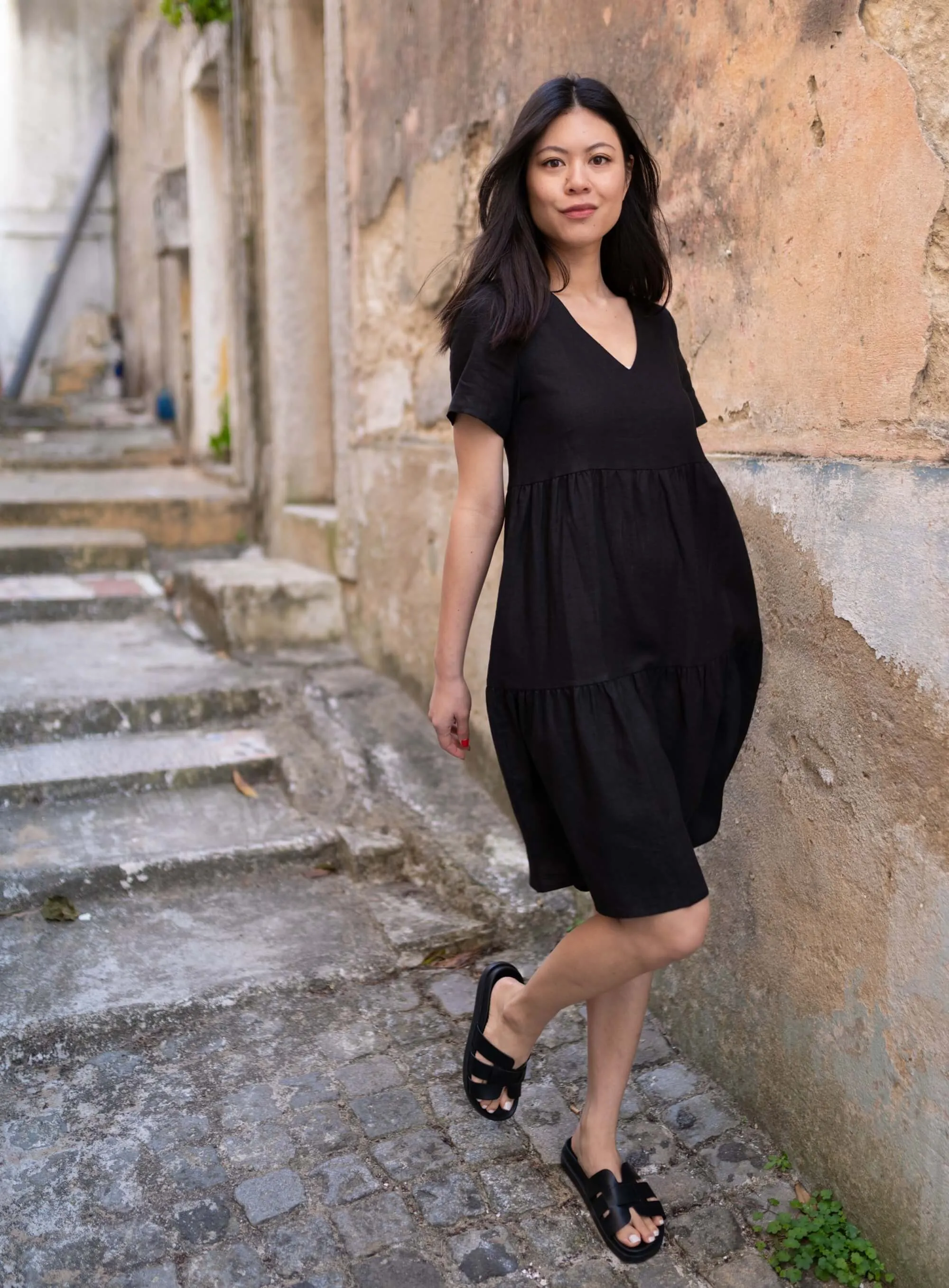 Linen Layer Dress Black