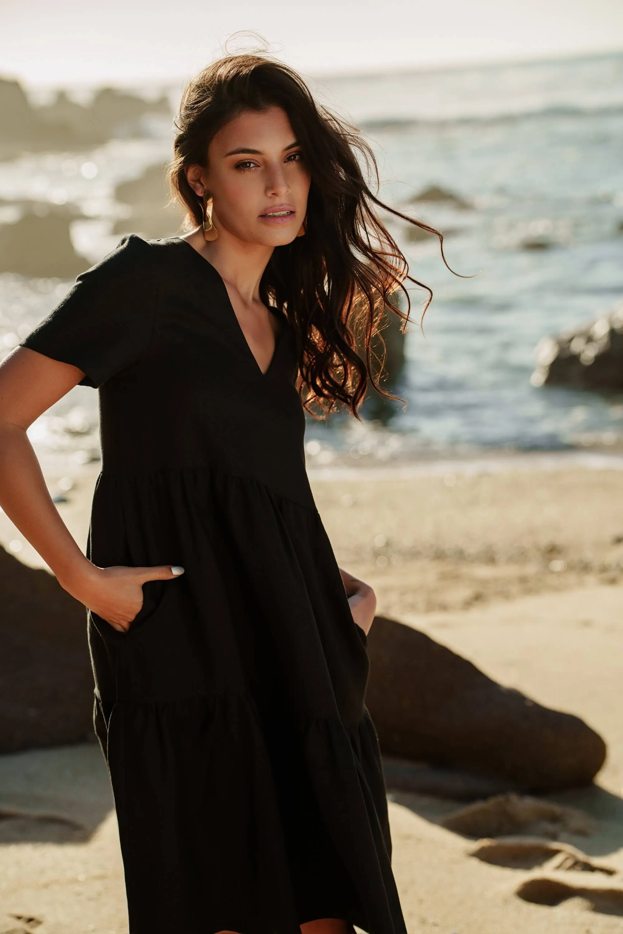 Linen Layer Dress Black