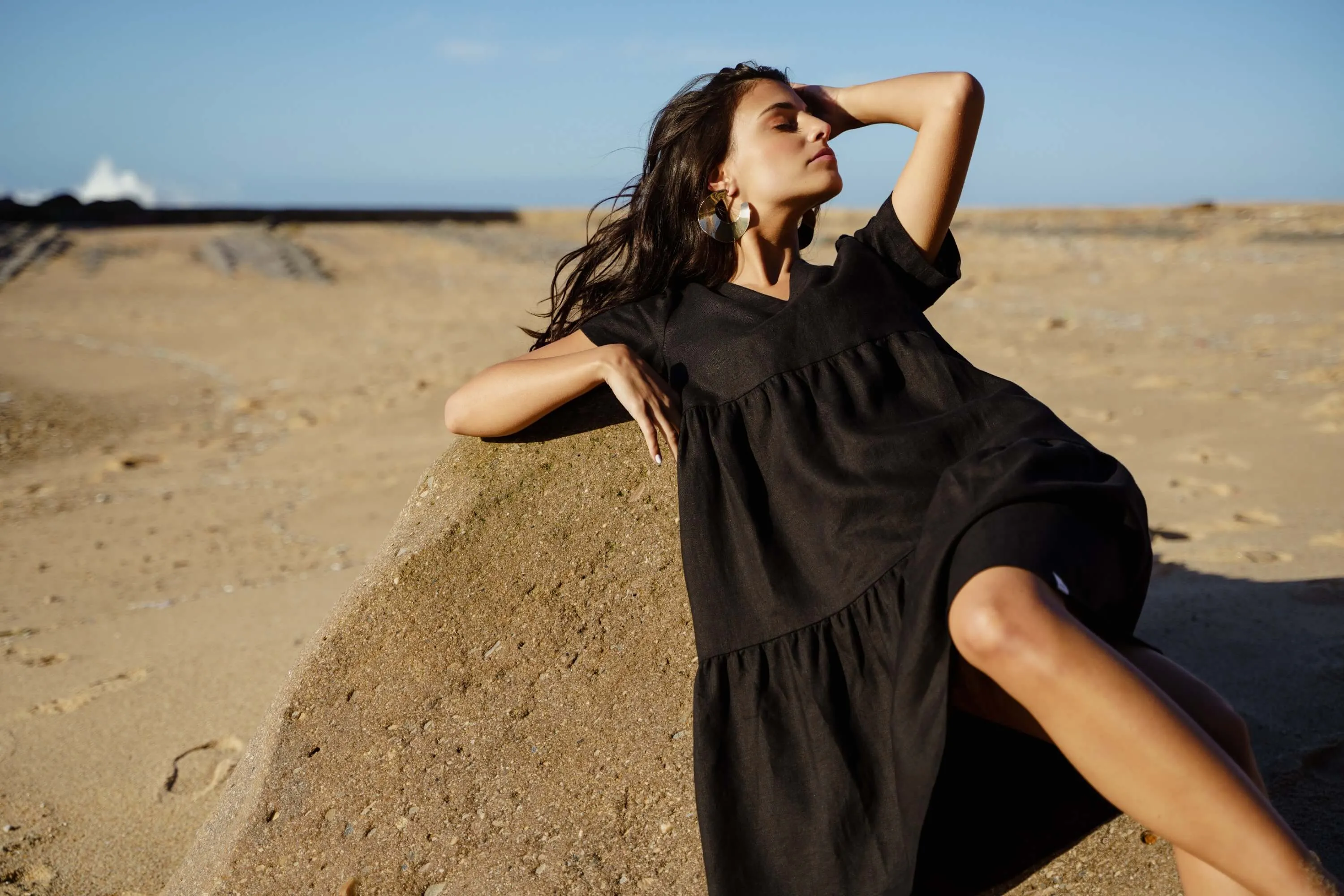 Linen Layer Dress Black