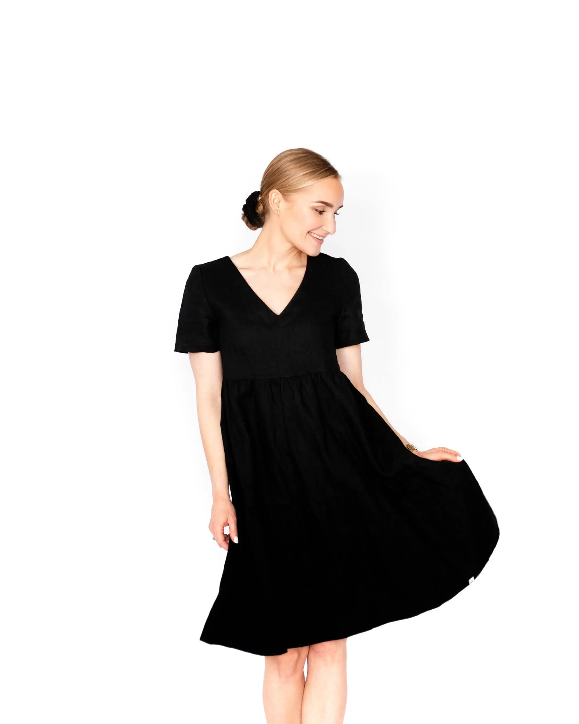 Linen Layer Dress Black