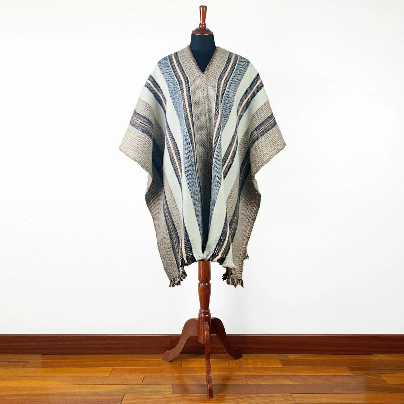 Llama Wool Unisex South American Handwoven Serape Poncho - M-XXL - striped pattern