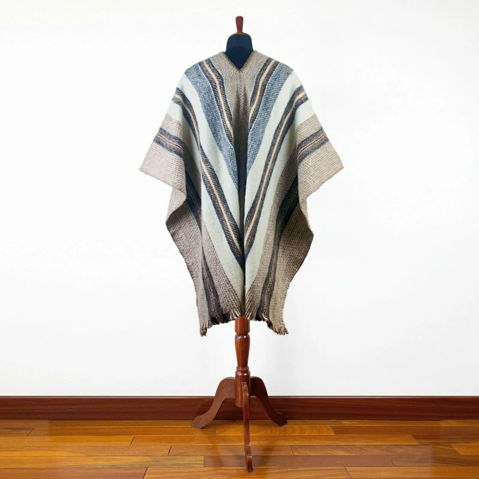 Llama Wool Unisex South American Handwoven Serape Poncho - M-XXL - striped pattern