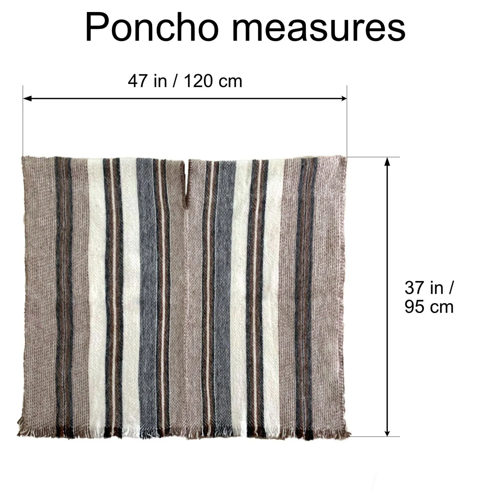 Llama Wool Unisex South American Handwoven Serape Poncho - M-XXL - striped pattern