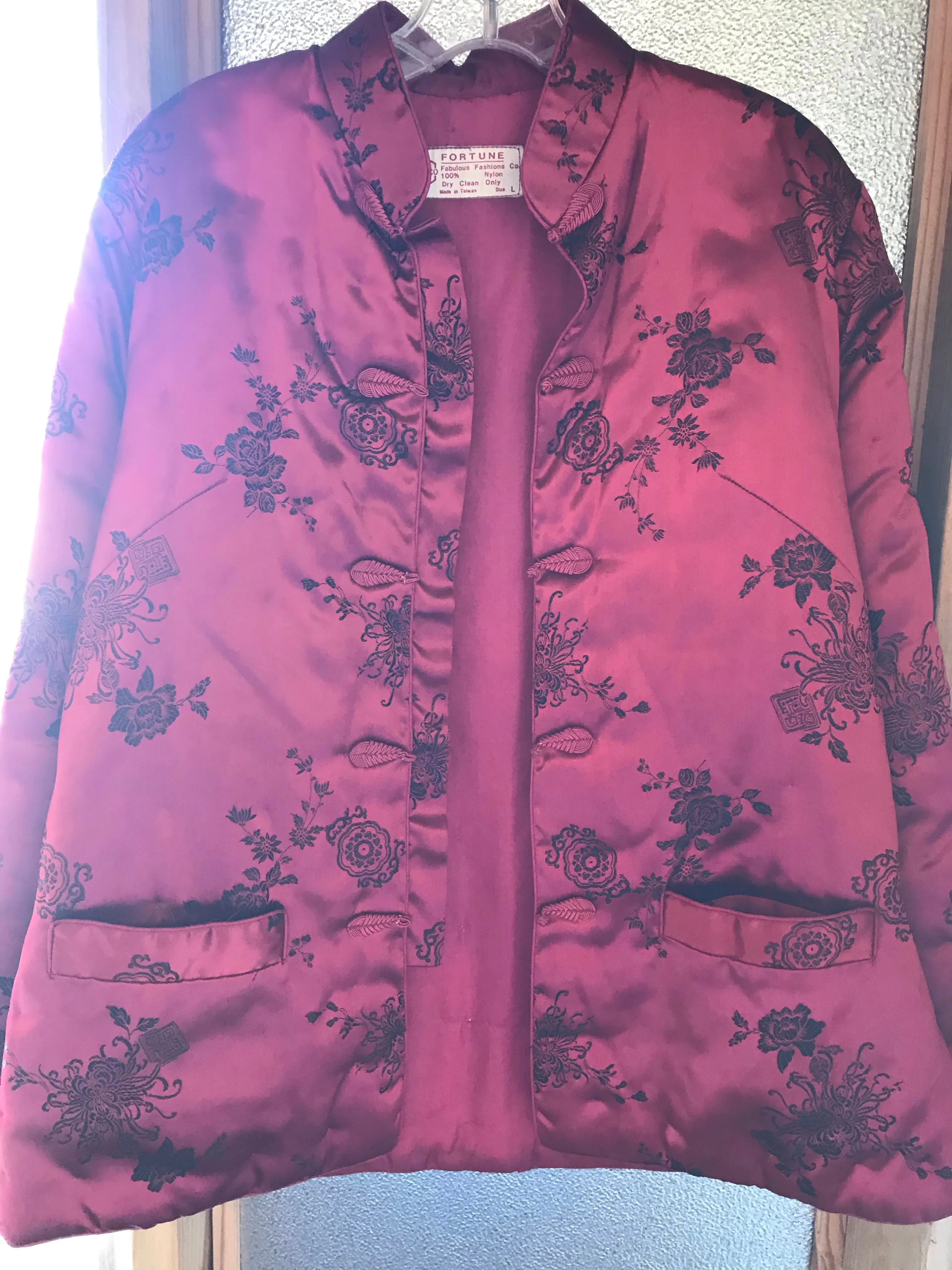 <€€* Vintage Womens Large FORTUNE Red Jacket Geisha Kimono Asian Oriental