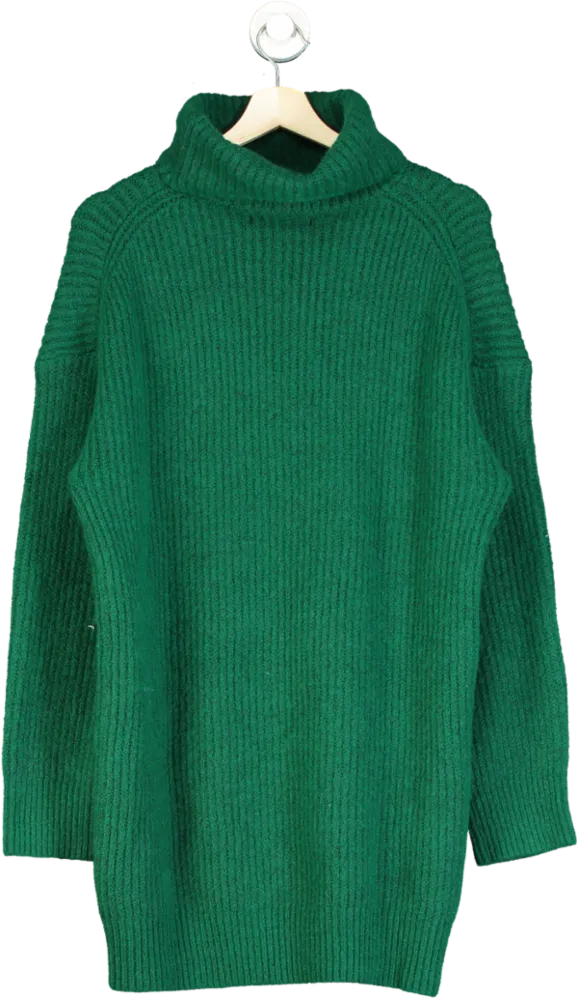 MANGO Green Ribbed Turtle Neck sweater Dress UK S