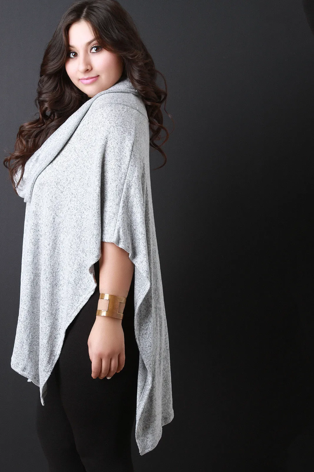 Marled Knit Cowl Neck Poncho