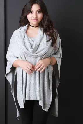 Marled Knit Cowl Neck Poncho