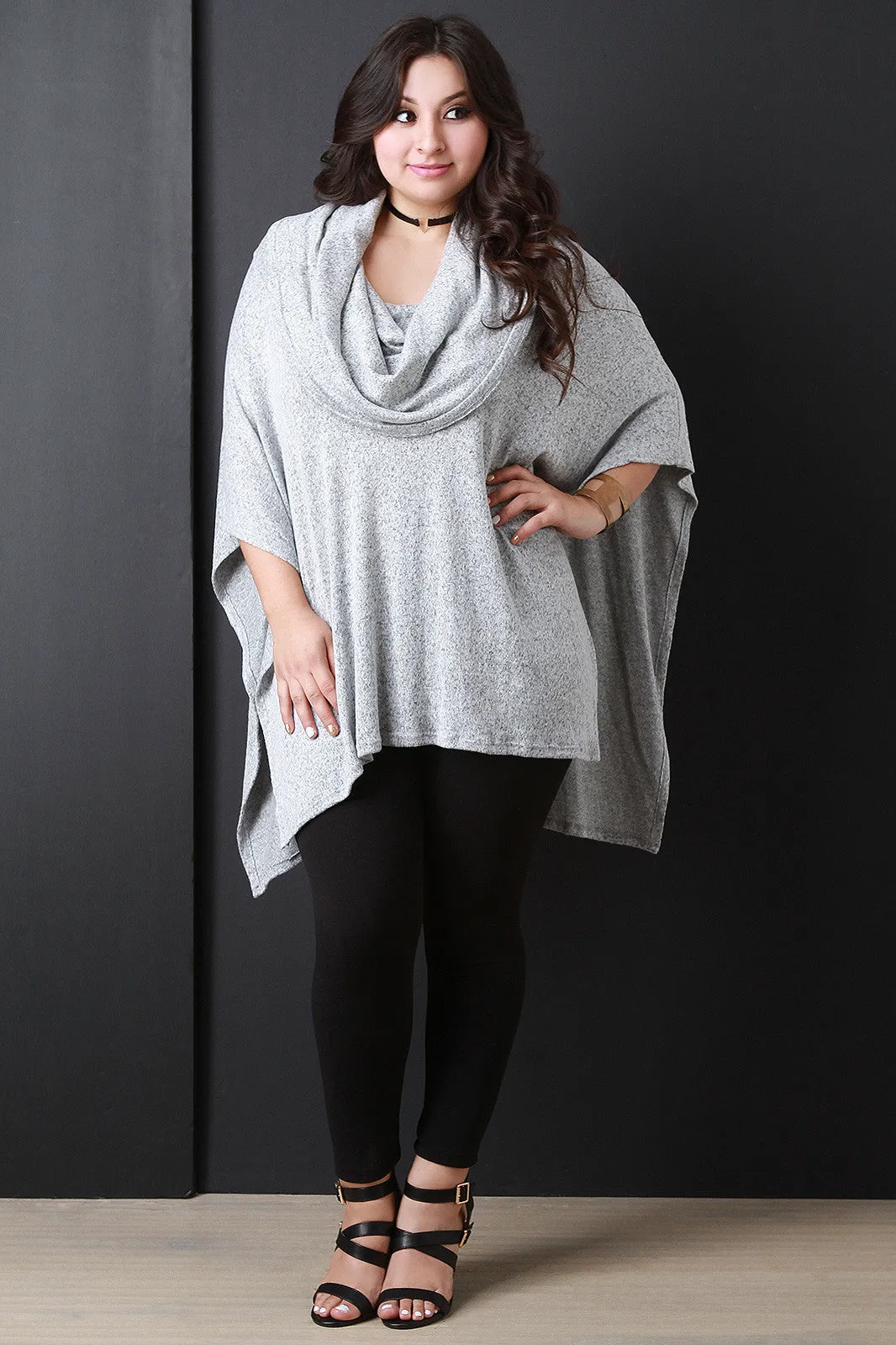 Marled Knit Cowl Neck Poncho