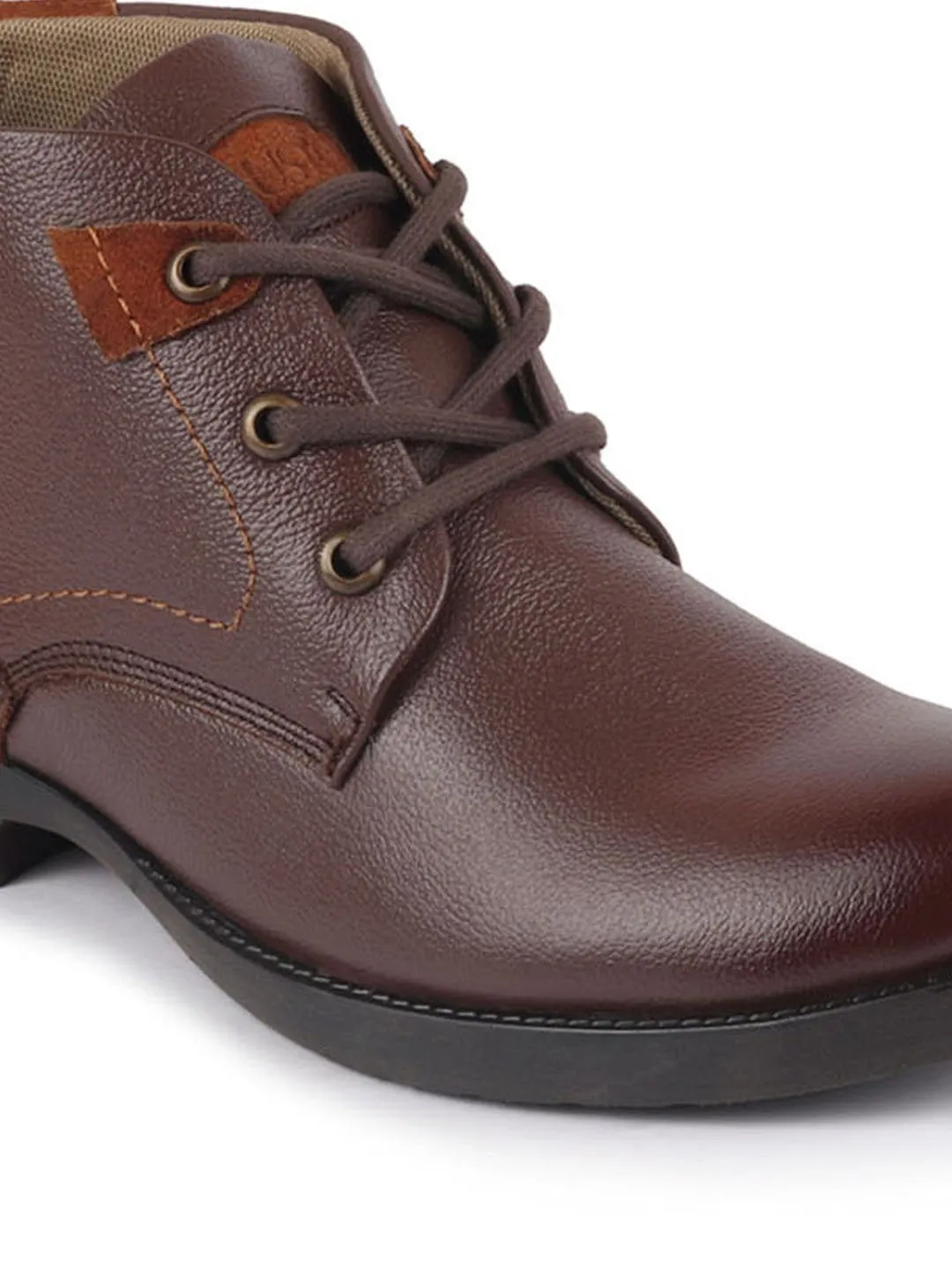 Men Brown Leather Lace Up Flat Boots