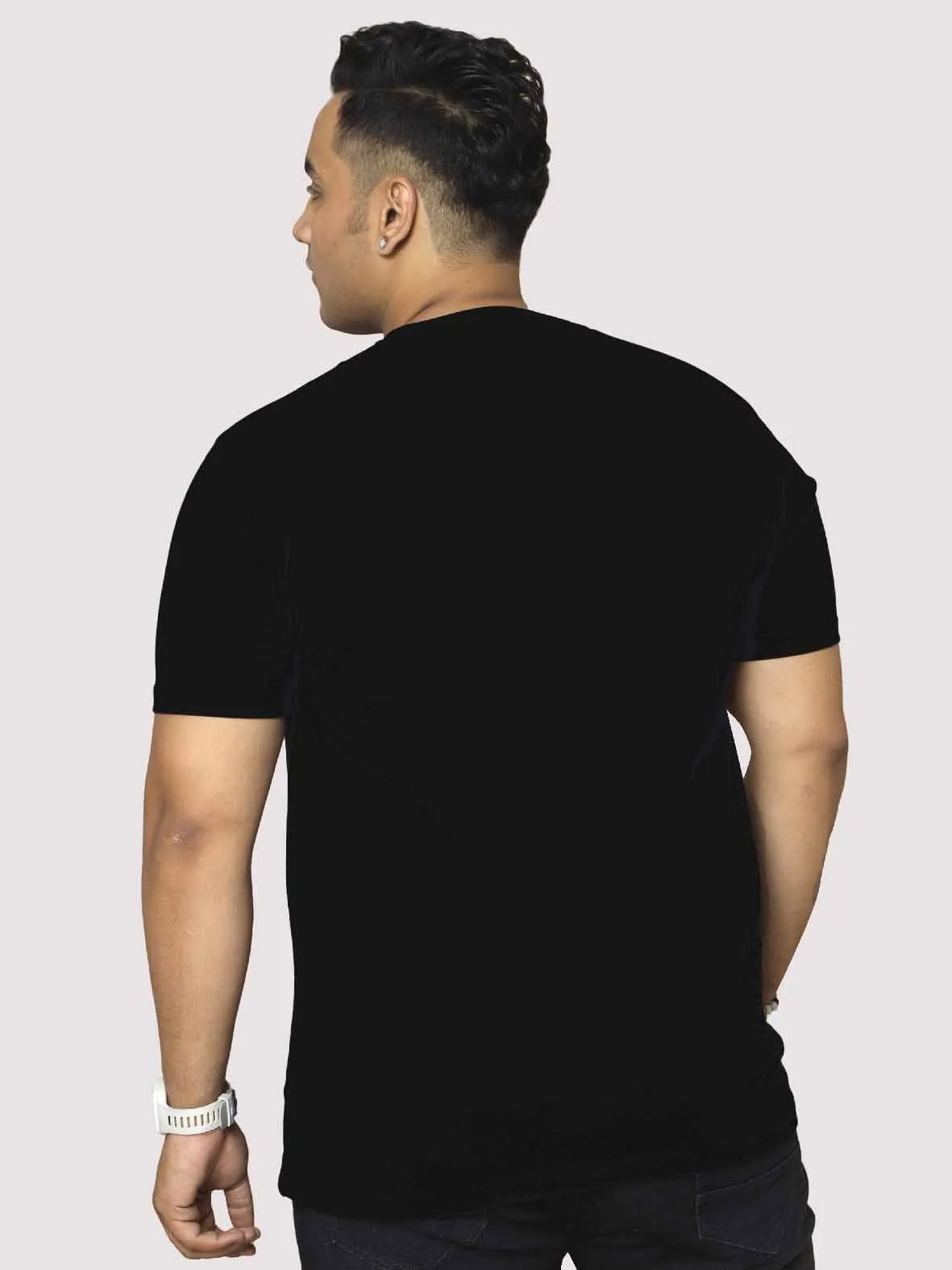 Men Plus Size Black Dog Printed Round Neck T-Shirt