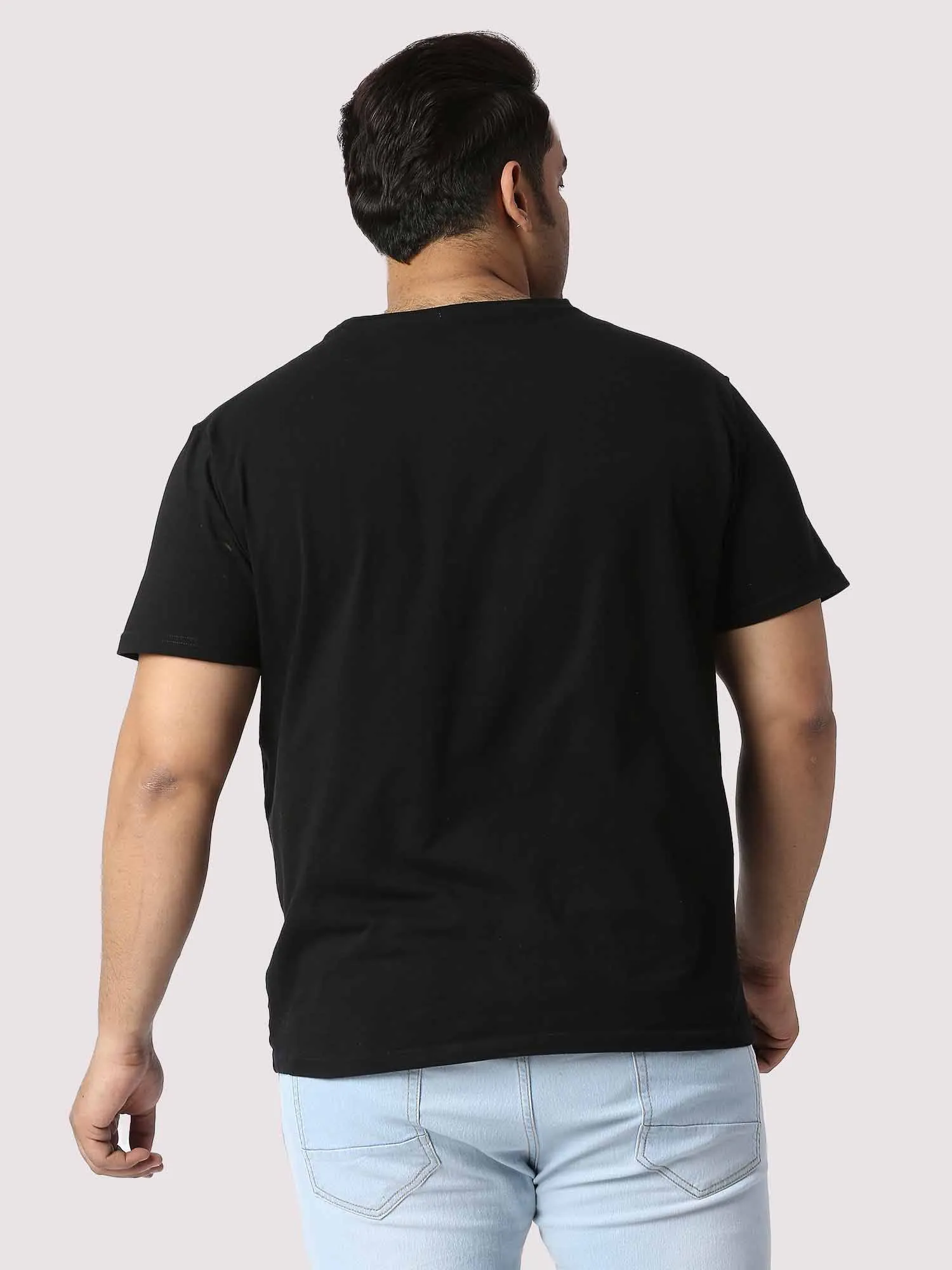 Men Plus Size Black Live Your Life Printed Round Neck T-Shirt