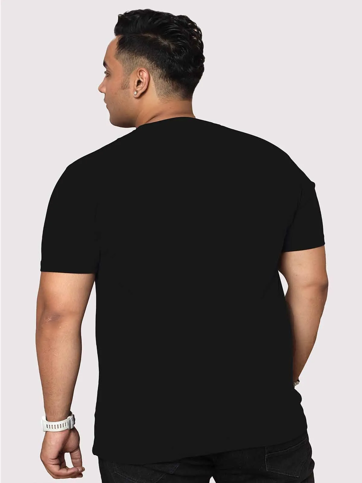 Men Plus Size Black Mountain Adventure Printed Round Neck T-Shirt