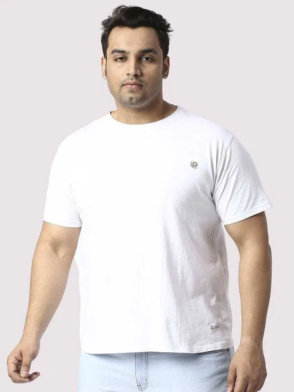 Men Plus Size White Cowboy Printed Round Neck T-Shirt.