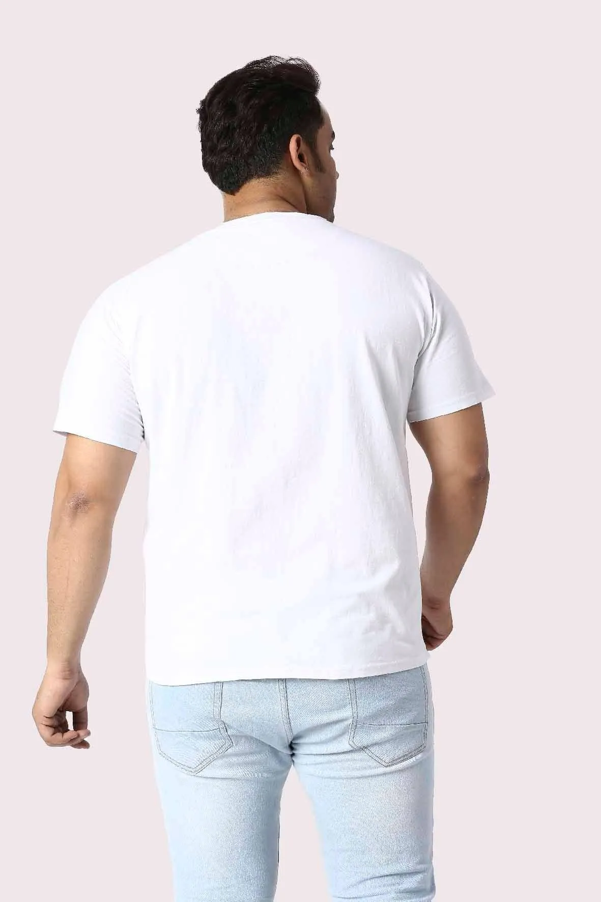 Men Plus Size White Dog Printed Round Neck T-Shirt