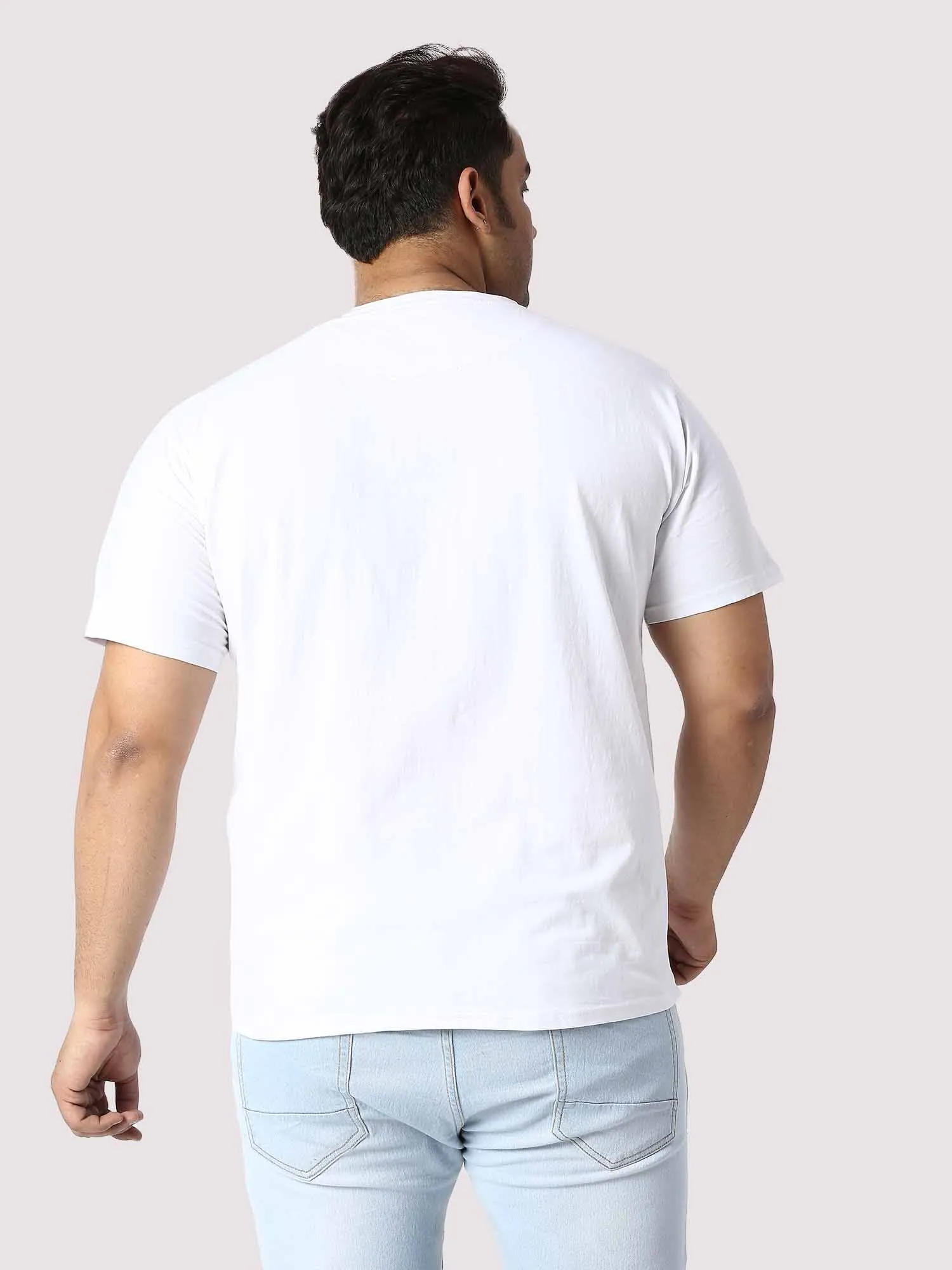 Men Plus Size White Game Changer Printed Round Neck T-Shirt