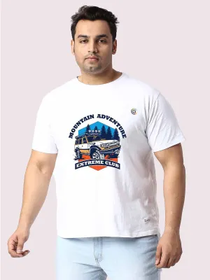 Men Plus Size White Mountain Adventure Printed Round Neck T-Shirt