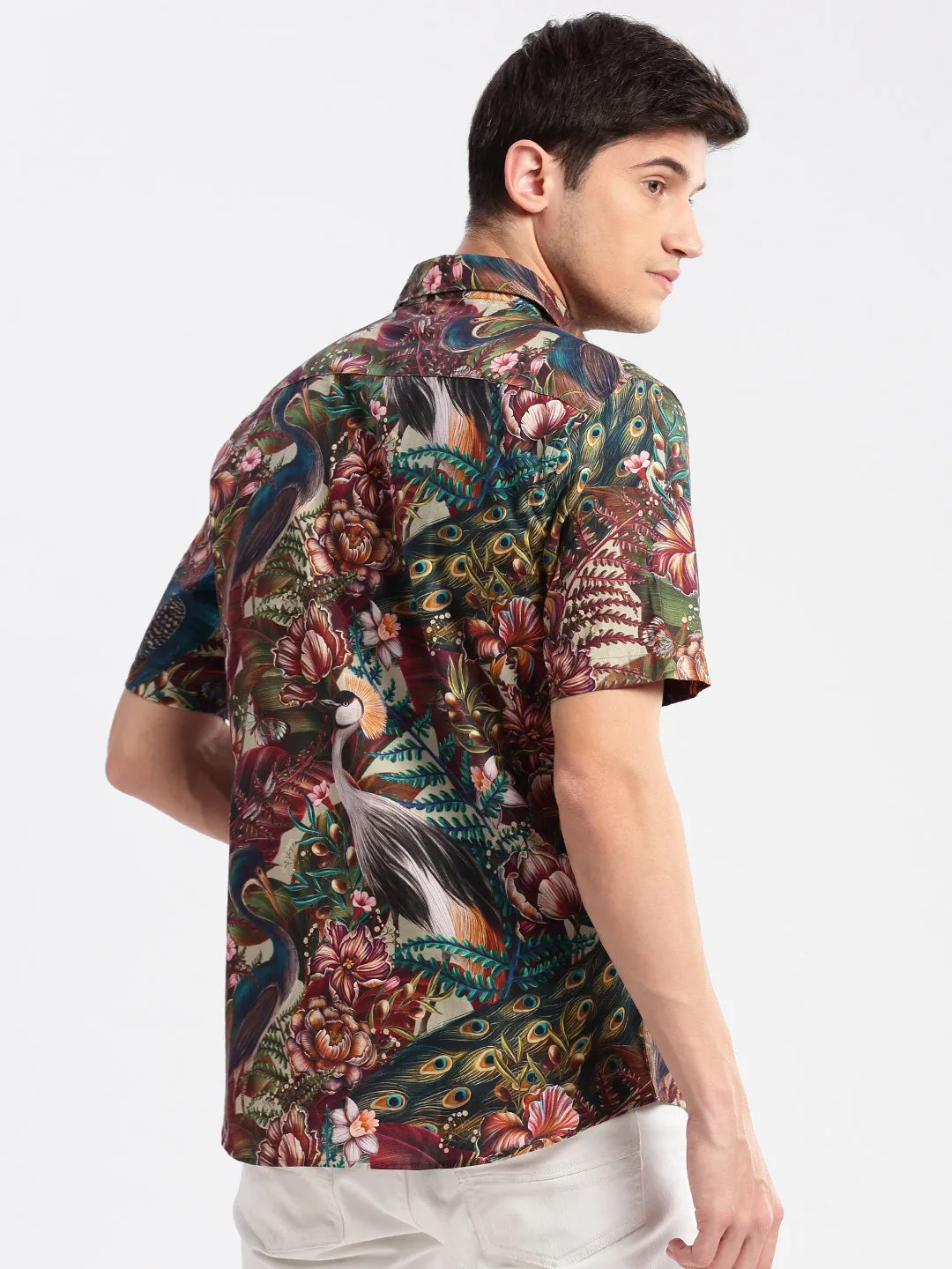 Men Spread Collar Floral Multi Casual Shirt