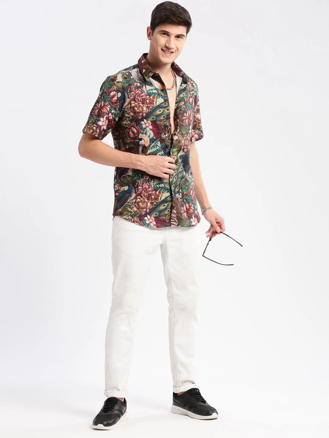 Men Spread Collar Floral Multi Casual Shirt